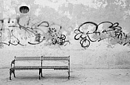 Street Bench with Graffiti, Apulia, Italy